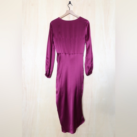 Amanda Uprichard Long‎ Sleeve Silk Roma Midi Dress Aubergine Size Medium *FLAWED - Picture 3 of 6